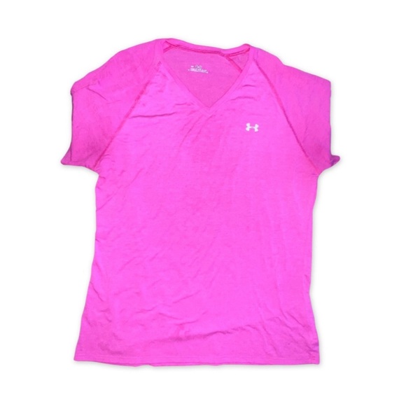 🪩4/$20!! Under Armour Semi Fitted Women's Shirt Size M in Hot Pink - Picture 1 of 3